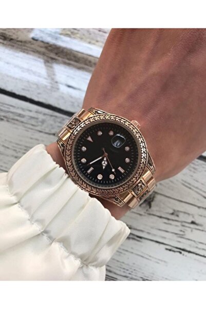 ÇENÇEN Motifli Lüx Rlx Takvimli Erkek Kol Saati Işlemeli Desenli Eskitme Model