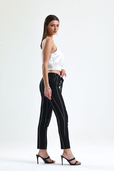 Sense Штани з поясом на талії | Pnt19022 Чорні в смужку