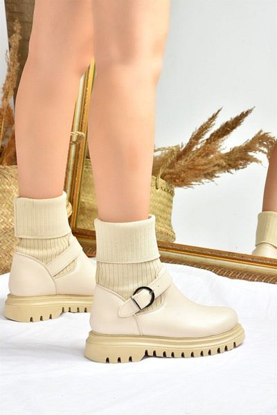 Fox Shoes Μπεζ χοντρή σόλα καθημερινά πλεκτά γυναικείες μπότες L524021709