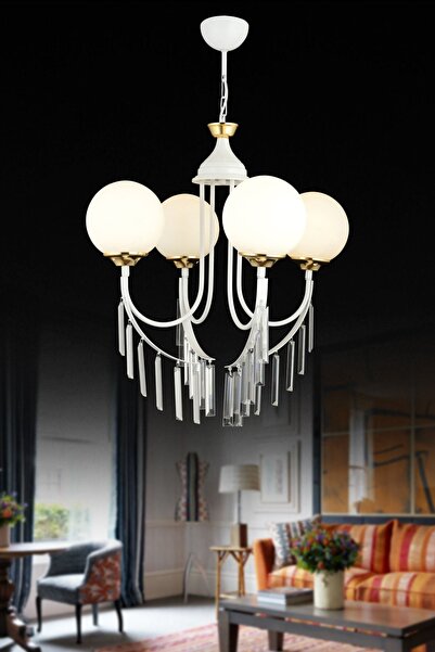 Genel Markalar Beyaz Irmak 4'lü Beyaz Glop Camlı Lüks Yukarı Bakan Kristal Ta...