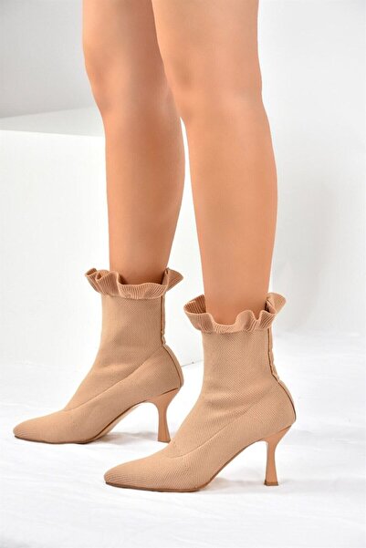 Fox Shoes Ten Triko Ince Topuklu Kadın Bot L799584057