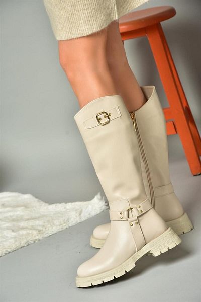 Fox Shoes Beigefarbene Damenstiefel mit Reißverschluss