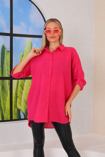 S&A Collectionn Ženska Oversize kroj širok kroj duga Lan košulja