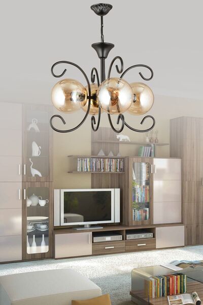 Genel Markalar Kelebek Siyah 4'lü Bal Glop Camlı Modern Lüks Avize