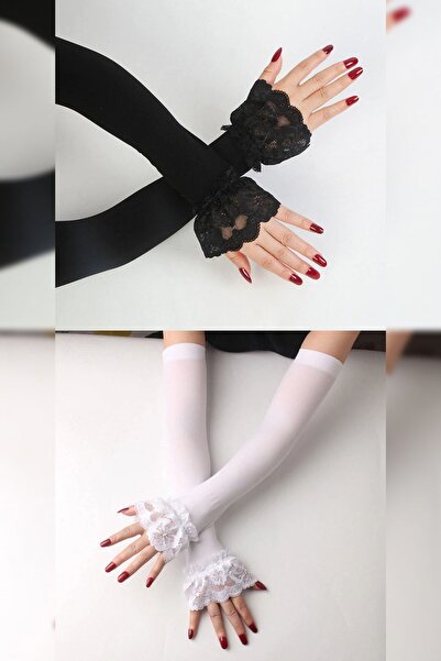 MyBen Γυναικεία χτενισμένα βαμβακερά μανίκια δαντέλα Λεπτομερή κομψά μανίκια ...