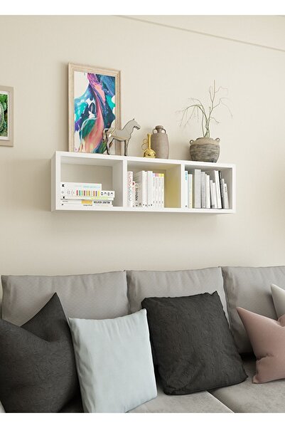 Dekormer Design Kitaplık Hediye Duvar Rafı Mobilya 90 Cm Beyaz