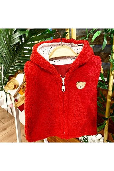 Renkli Puset Plush Fleece Baby Hooded Vest Teddy Bear