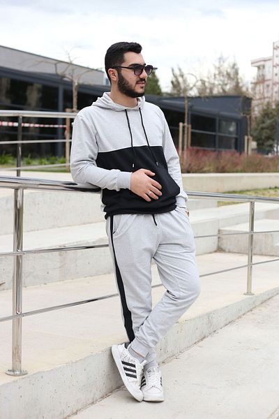 han elegant Σετ ανδρική αθλητική φόρμα διπλού χρώματος 2ip Fabric με άνετες τσέπες και ελαστικά πόδια