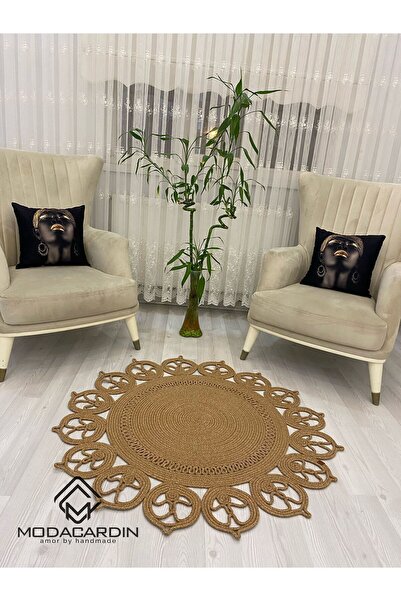 jute Wicker Look Patterned Modern Handmade Circle Carpet Rug