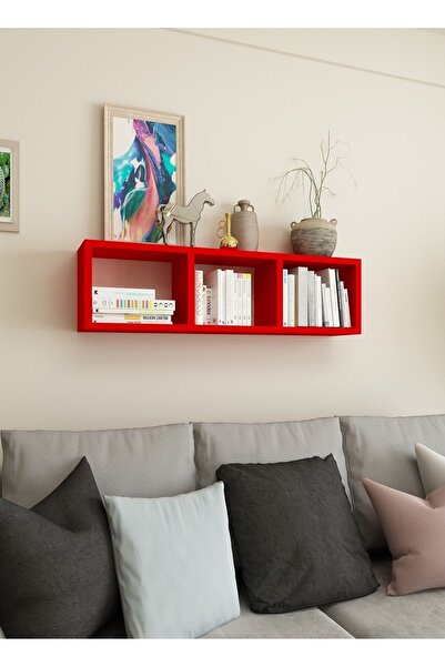 Dekormer Design Kitaplık Hediye Duvar Rafı Mobilya 90 Cm Kırmızı