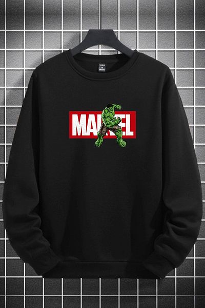 macklin Unisex Γυναικεία Ανδρική Marvel Hulk με στάμπα με λαιμόκοψη μαύρο φούτερ