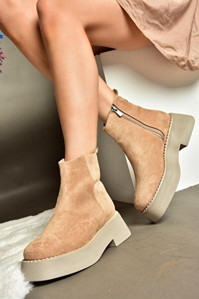 Fox Shoes Ten Süet Kalın Tabanlı Kadın Bot