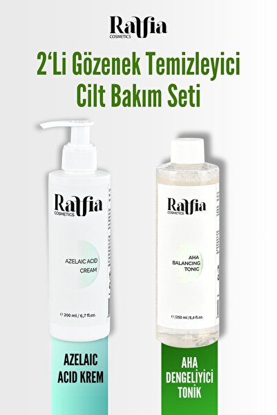 Raffia Cosmetics Gözenek Temizleyici Cilt Bakım Seti Aha Tonik 250ml + Azelai...
