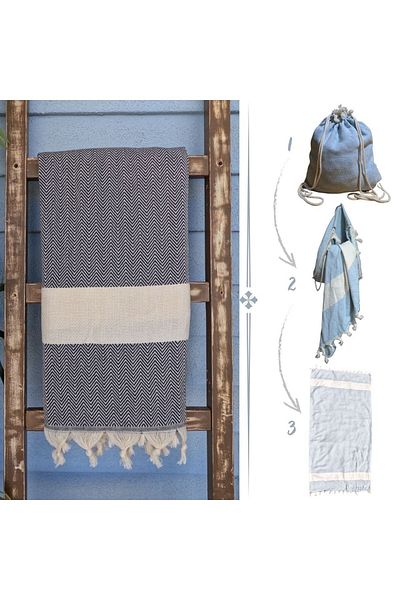 Combattente Pestemal Towel Bag 2 in 1, Practical Bath Spa Beach Towel with Backpack Function 100% Cotton
