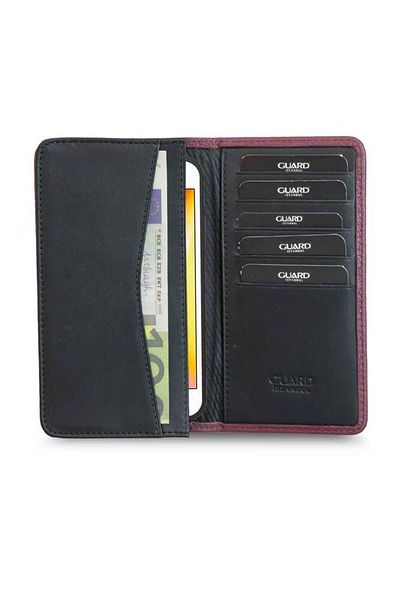 GUARD Claret Red Black Leather Portfolio - Wallet with Phone Port