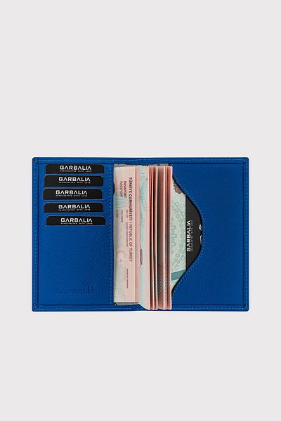 Garbalia Unisex Saks Blue Passport Case - Genuine Leather, with Card Holder Compartment