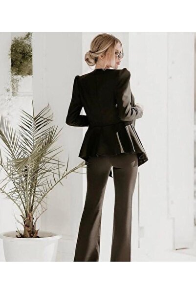 MARE BUTİK Siyah Dalgıç Kumaş İçi Astarlı Büstiyer Ceket Pantolon 3 lü Şık Takım Elbise