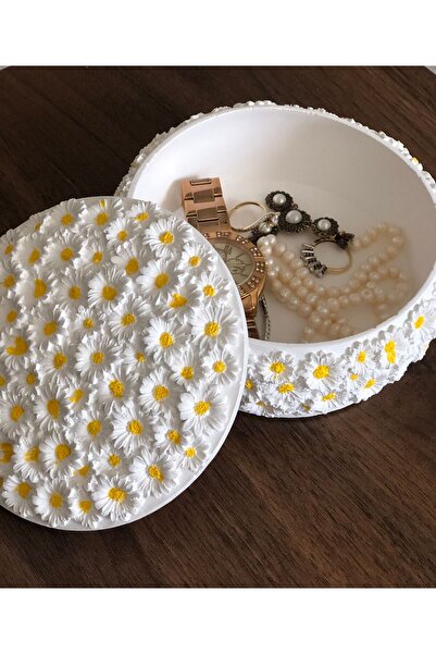 Hommark Papatyalı takı kutusu,mum kutusu 15.5X5.5, dekoratif kapaklı kutu, pa...