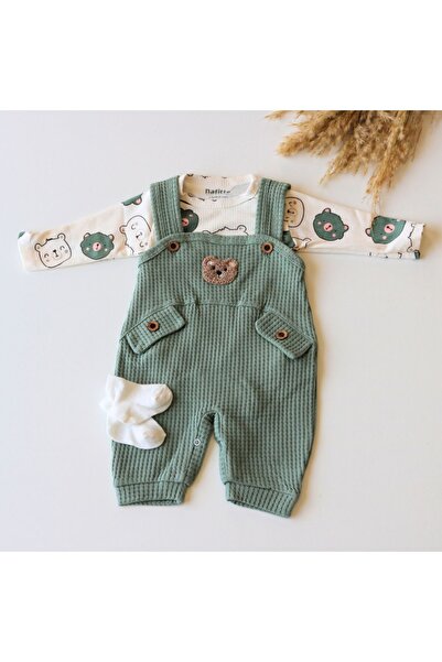 shopintur Punch Teddy Bear Embroidered Baby Boy Waffle Salopet (with Socks) -...