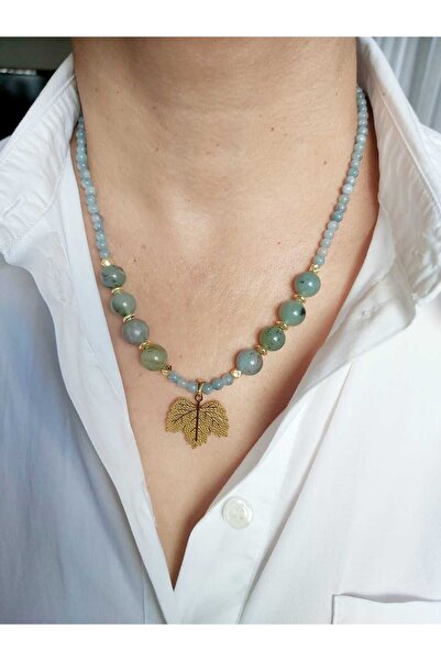 DEVİ fashion Doğal Taş Tasarım Çınar Çelik Uçlu Kolye