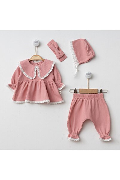 Minimus Yeni Doğan Kız Bebek Üçgen Yaka Güpür Detaylı Pamuklu Alt Üst Takım Ş...