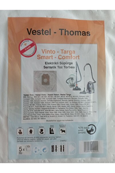 Vestel -thomas-vinto-smart-confort Sentetik Bez Toz Torbası 10 Adet (2 PAKET)