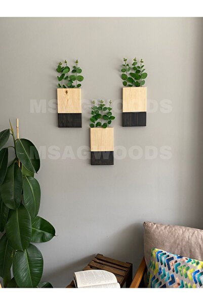 MSAĞWOODS 3'LÜ AHŞAP ÇİÇEKLİK MUTFAK BANYO KIŞ BAHÇESİ YAPAY ÇİÇEK BALKON EV ...