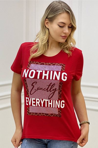 RICH GLAM Premium CoTTon - CrysTal STone PrinTed Crew Neck ComforTaBle Women's T-shirt, Large Size