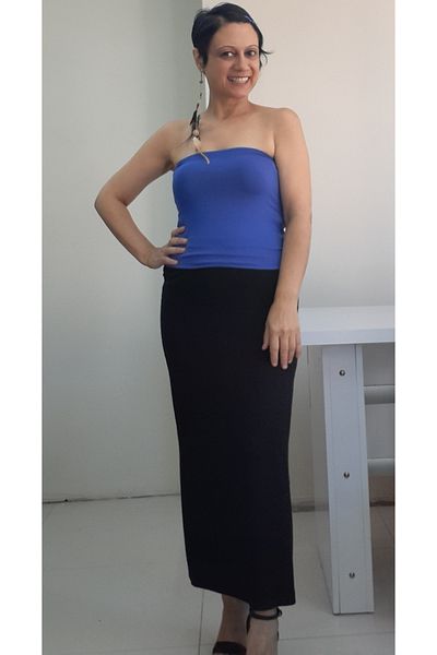 Mertcan Butik Καλοκαιρινή Μαύρη Βισκόζη Μολύβι Φούστα - Ελαστική Μέση