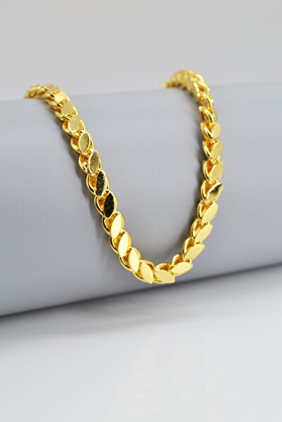 Dia Collet Çelik Altın Kaplama Gold Renk Arpa Zincir Kolye 40 cm