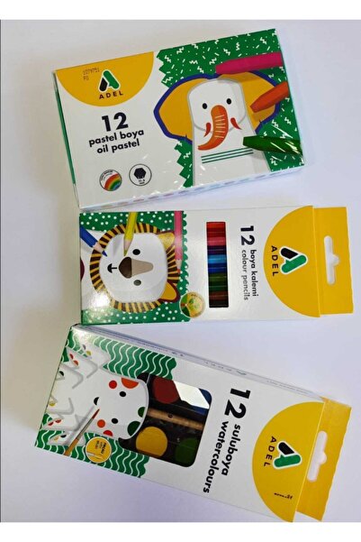Adel Kuru Boya  Pastel Boya  Sulu Boya 3'lü 12 Renk Boya Seti