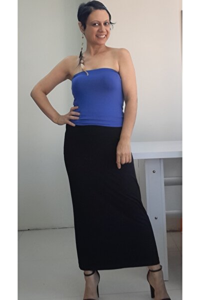 Mertcan Butik Fusta creion din viscoză neagră de vară - cu talie elastică