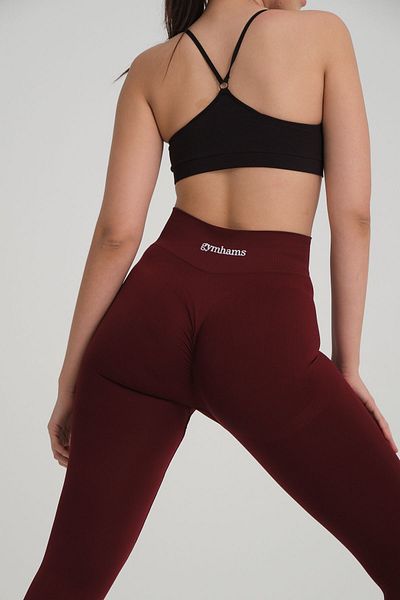 gymhams High Waist Burgundy Sports Leggings - Push Up and Hip Shaping, Fitness Yoga Leggings