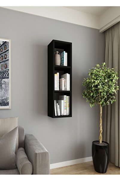 Dekormer Design Duvar Rafı Tek Kitaplık 90 Cm Mobilya Siyah