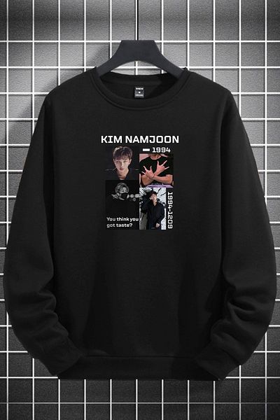 macklin Unisex Women Men Kim Namjoon Bts Printed Crew Neck Black Sweatshirt