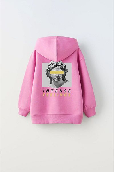 The Champ Clothing Hanorac roz unisex pentru copii - Hanorac cu glugă, fleece Intense Feelings imprimat