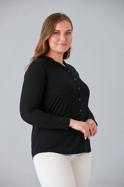 Butik Ayseba BUTIK AYSEBA WOMEN'S LARGE SIZE BLACK STRAIGHT SHIRT MOTHER BLUZ