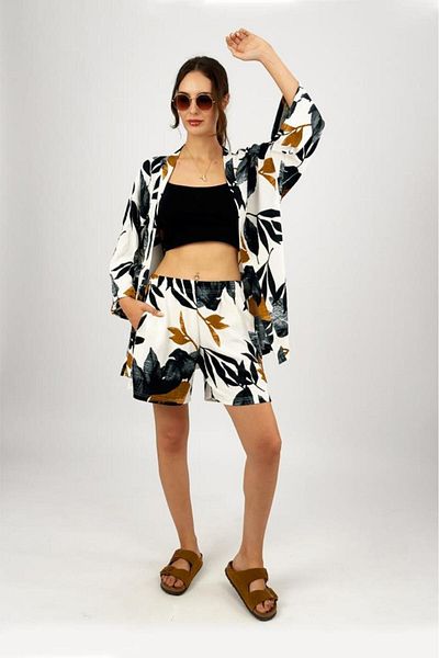 Betimoda Loose Loose Shorts and Top Set - Lycra Wrapped Fabric, Black 2-Piece Summer Set