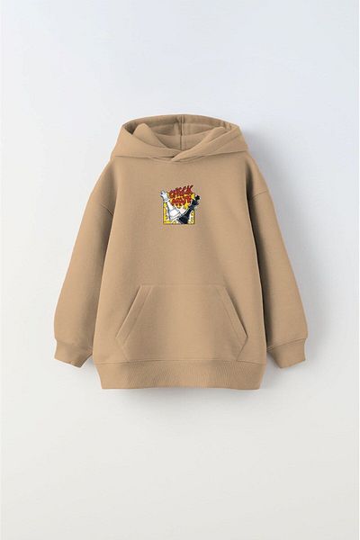 The Champ Clothing Hanorac cu glugă pentru copii, unisex, bej, imprimat cu desene animate de șah