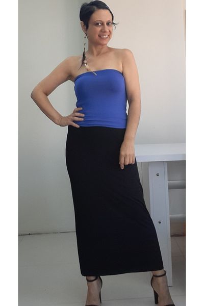 Mertcan Butik Καλοκαιρινή Μαύρη Βισκόζη Μολύβι Φούστα - Ελαστική Μέση