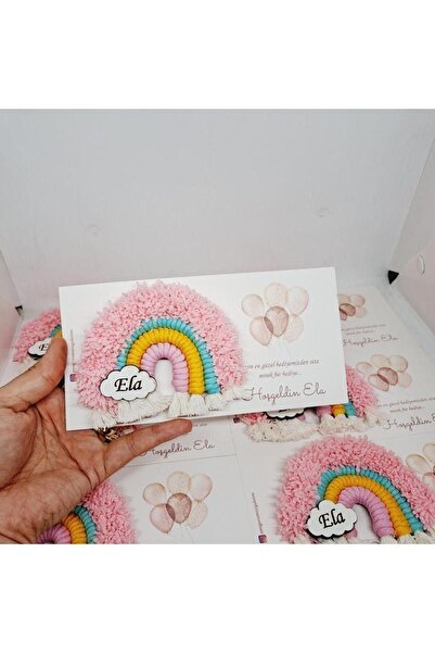 Almisu Makrome Gökkuşağı Anahtarlık veya Magnet Ahşap İsimli, Kartlı 20 adet