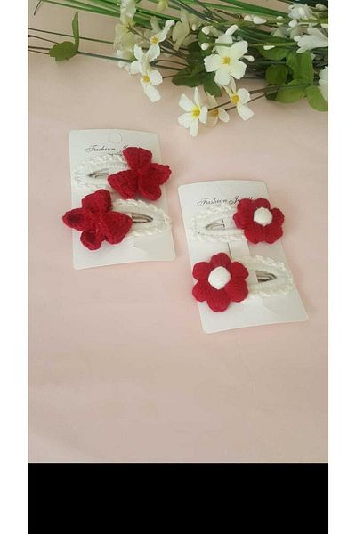 Kadın Girişimciler Atölyesi Red Hair Accessory Suitable for All Ages - Snap BucKle Set (4 Pieces)
