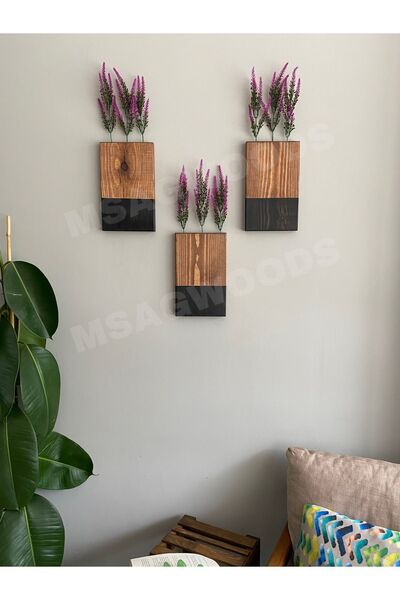 MSAĞWOODS 3'LÜ AHŞAP ÇİÇEKLİK YAPAY ÇİÇEK MUTFAK BANYO KIŞ BAHÇESİ BALKON EV ...
