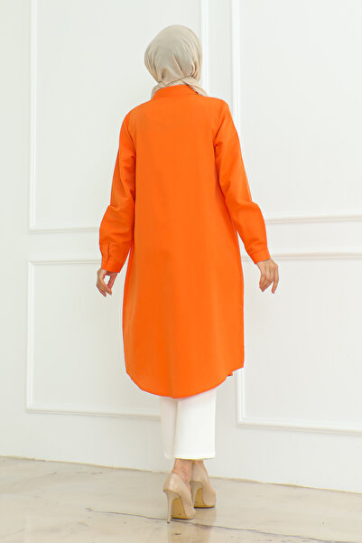 Eliva Orange Buttoned Collar - Long Sleeve Women's Hijab Tunik