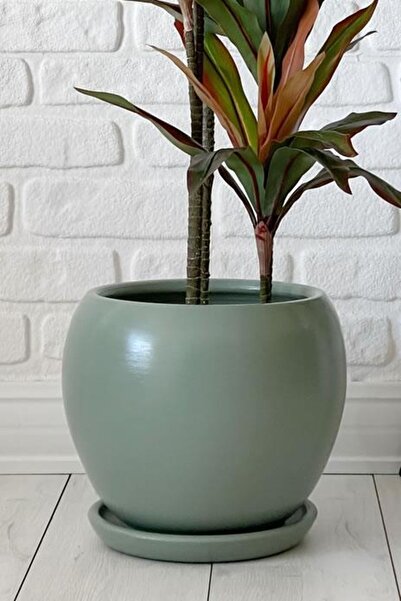 odka 10litre Küre Saksı Tabaklı 23cmx23cmx21cm Mint Yeşili Renk