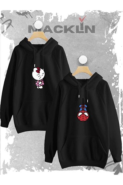 macklin Dear Couple Combination Hello Kitty Spiderman Σετ φούτερ με κουκούλα με στάμπα ειδικής σχεδίασης Σετ 2 σετ