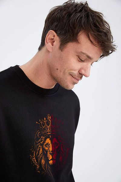 OFFSIDESIGN Yellow Red Lion Printed Unisex Oversize Sweatshirt - Crew NecK
