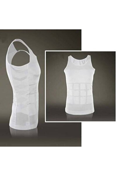 bejamonti Men's White Body Shaper Breast Enhancer Waist Abdominal Gathering Corset Athlete
