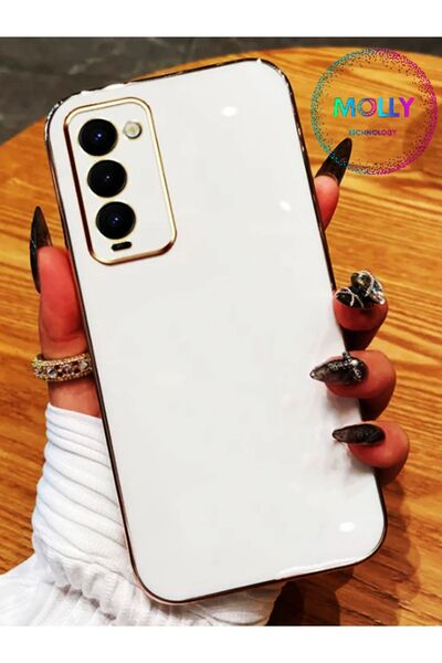 Molly Technology Tecno Camon 18p Için Inci Beyazı Kenarları Gold Detaylı Lüks Silikon Kılıf