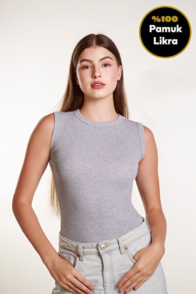 MİSS M.A.T FASHİON Γκρι κοτλέ ελαστικό ύφασμα Γυναικείο μπλουζάκι - Μπλουζάκι...